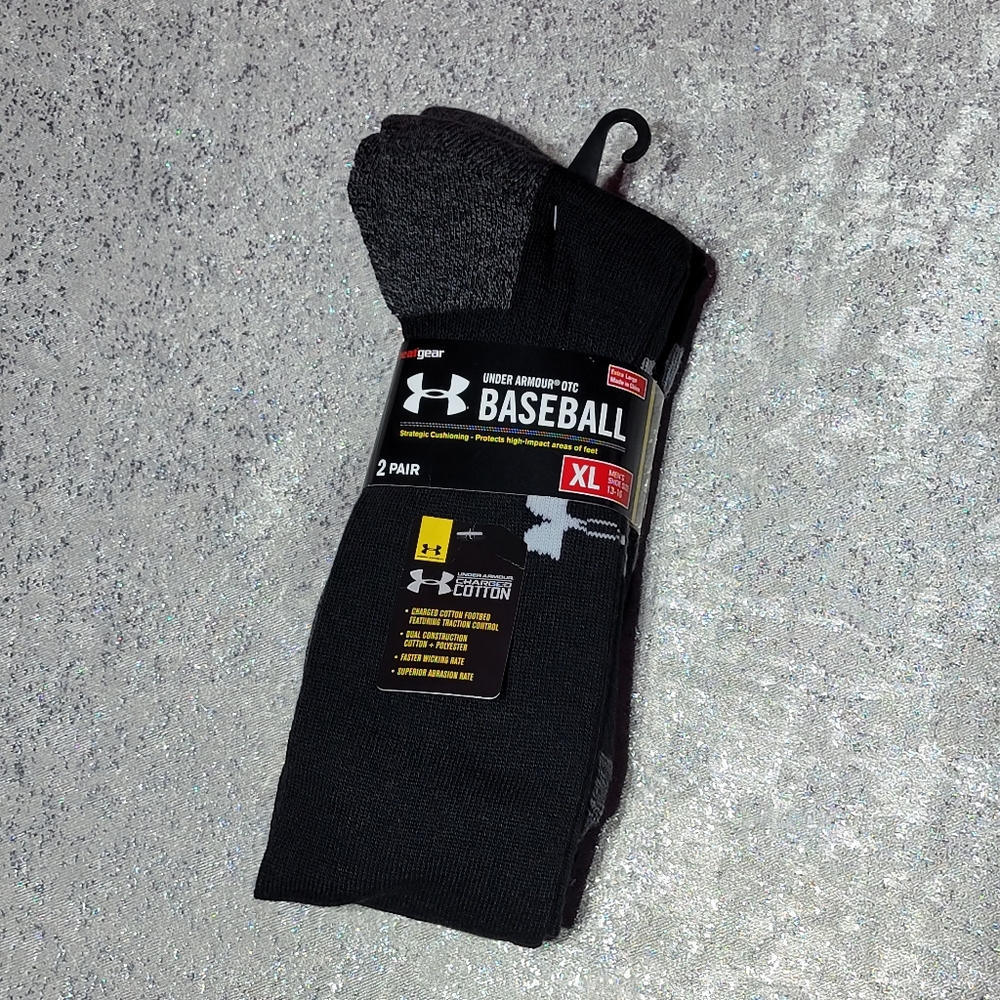 NEW Under Armour 2 Pair Men's XL Baseball Socks Shoe Size: 13-16